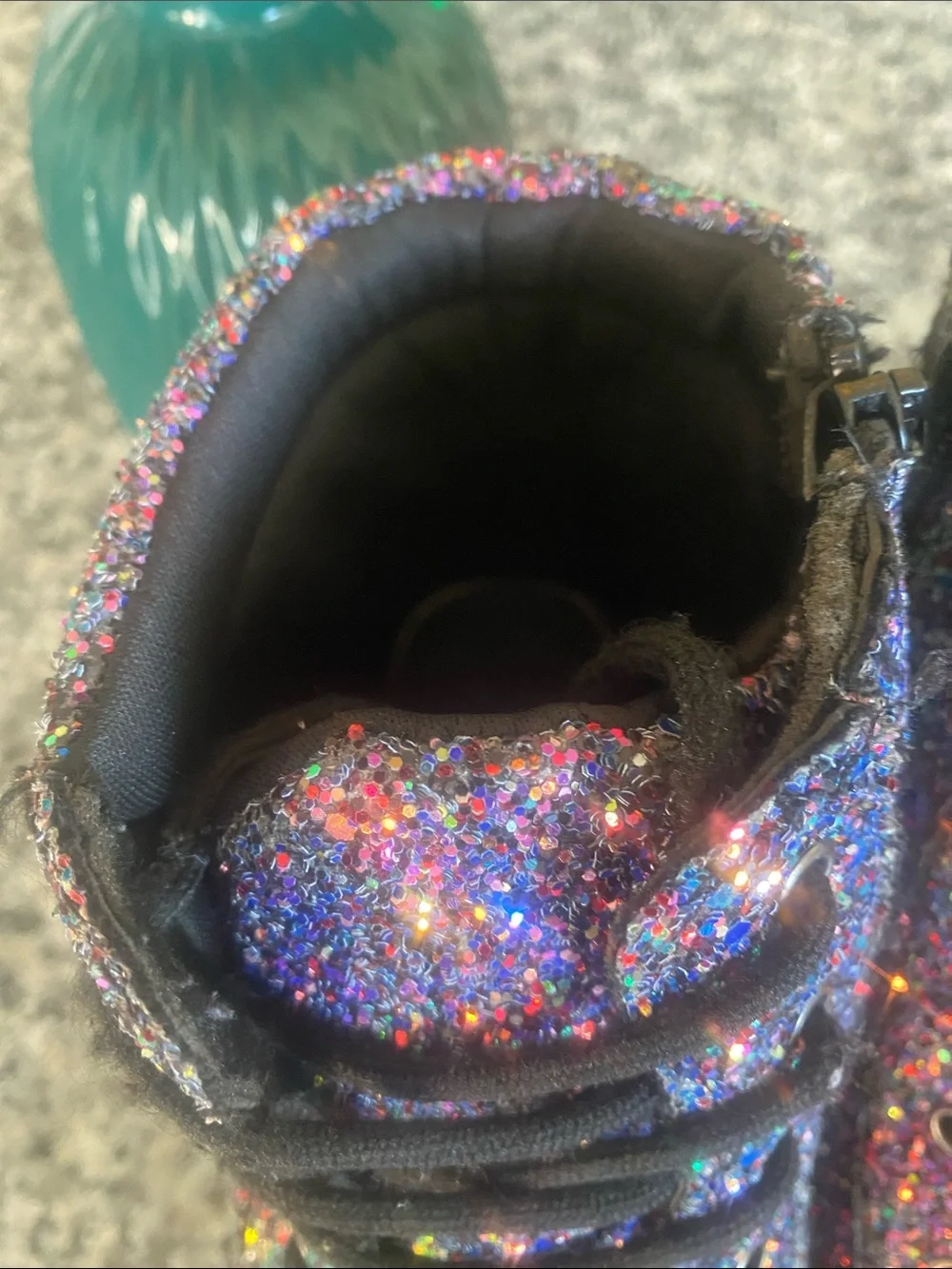 Fabkids iridescent Glitter Lace-Up side zipper Boots